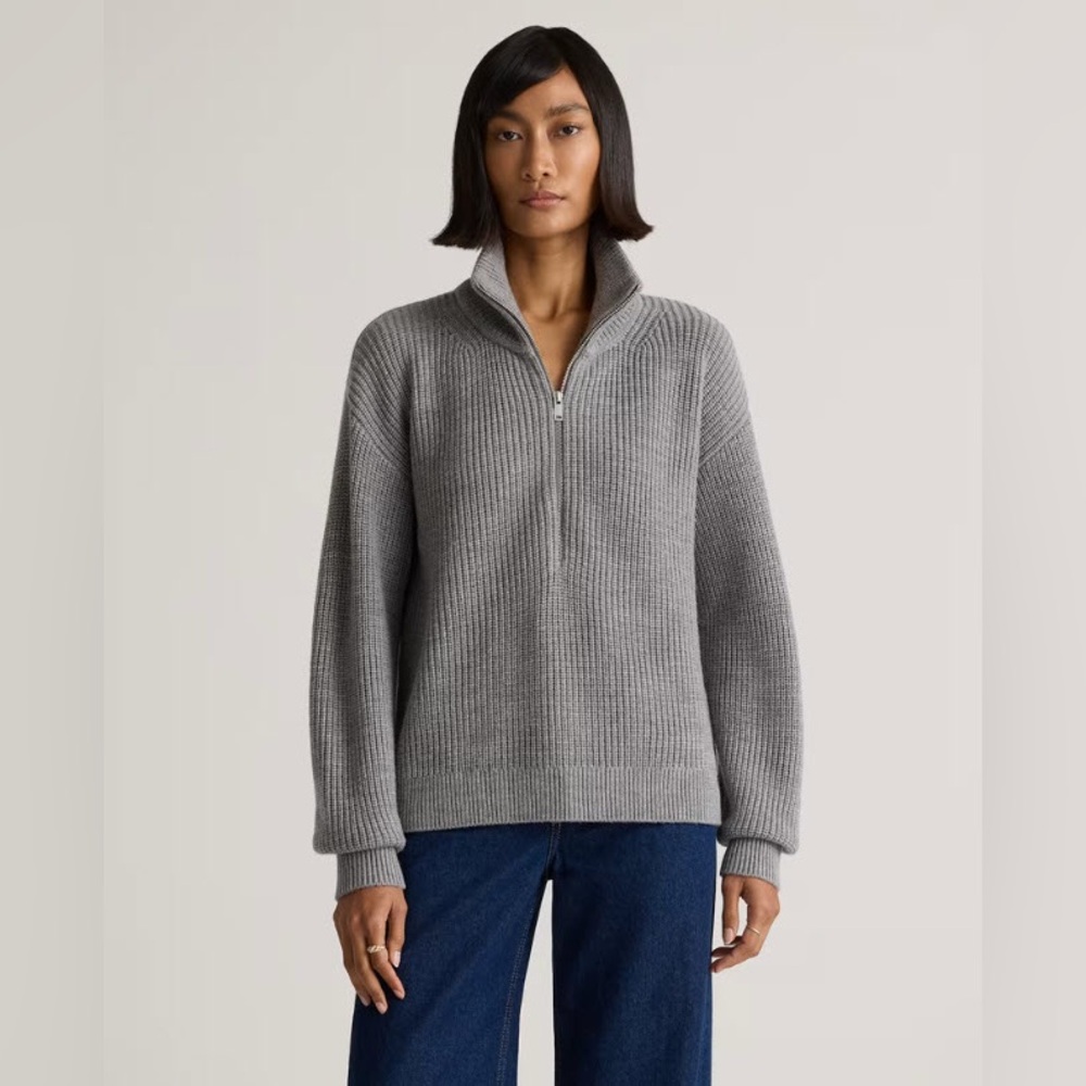 Quince Australian Merino Wool Half Zip Sweater, Heather Grey, size XL